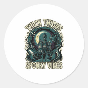 Sticker Rond Cuisses Épaisses Vibes Sombres Halloween Maison Ha