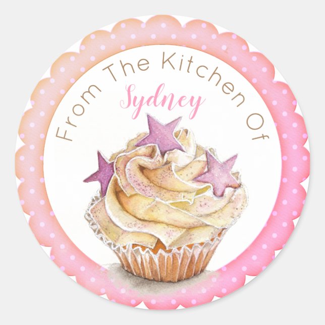 Sticker Rond Cuisson Cupcake Rose (Devant)