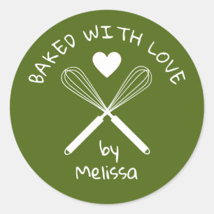 Sticker Rond Cuit Avec Amour Accueil Baker Whisk Vert Et Blanc