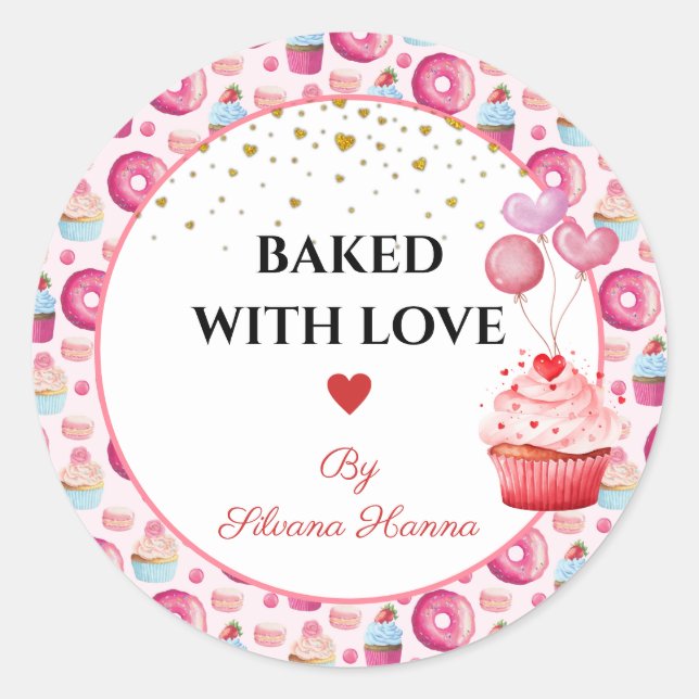 Sticker Rond Cuit avec amour - Cupcakes & Donuts mignons (Devant)