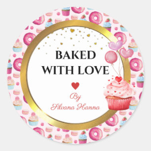 Sticker Rond Cuit avec amour - Cupcakes & Donuts mignons