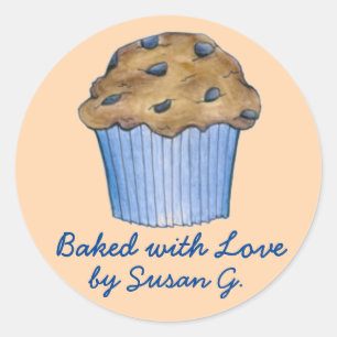 Sticker Rond Cuit avec amour Customisé Blueberry Muffin Aliment