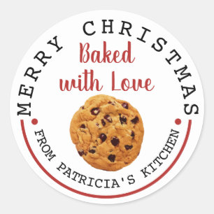 Sticker Rond Cuit Avec Amour Noël Chocolat Chip Cookies
