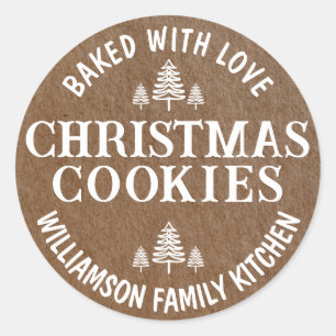 Sticker Rond Cuit avec amour Noël Cookies Papier rustique
