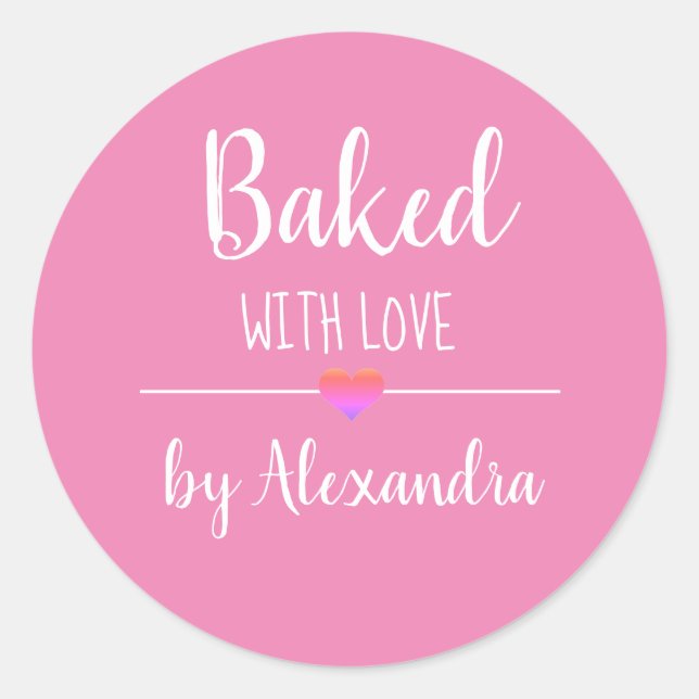 Sticker Rond Cuit avec amour nom rose (Devant)