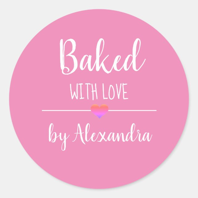 Sticker Rond Cuit avec amour nom rose (Devant)