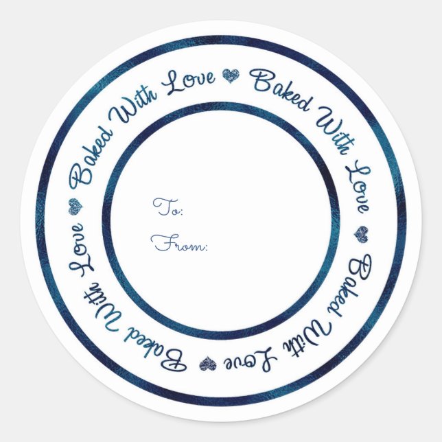 Sticker Rond Cuit Avec Amour Traiter Bleu Brillant Glam Moderne (Devant)