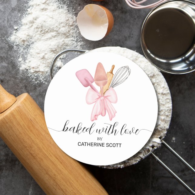 Sticker Rond Cuite avec amour aquarelle personnalisée (Créateur téléchargé)