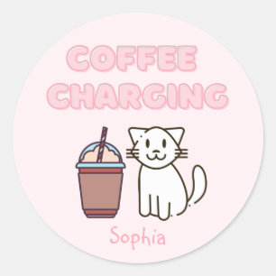 Sticker Rond Cuite Blanc Chat & Café Amusant Café Caféine Paste