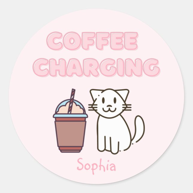 Sticker Rond Cuite Blanc Chat & Café Amusant Café Caféine Paste (Devant)