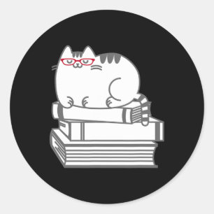 Sticker Rond Cuite Livre Chat Nerd - Funny Chemise Nerdy Kitten