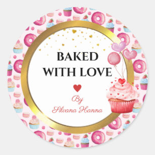 Sticker Rond Cuits avec Amour - Jolies Cupcakes & Donuts