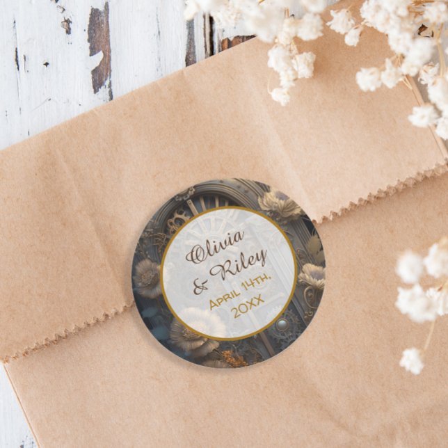 Sticker Rond Cuivre Steampunk Mariage unique (Créateur téléchargé)