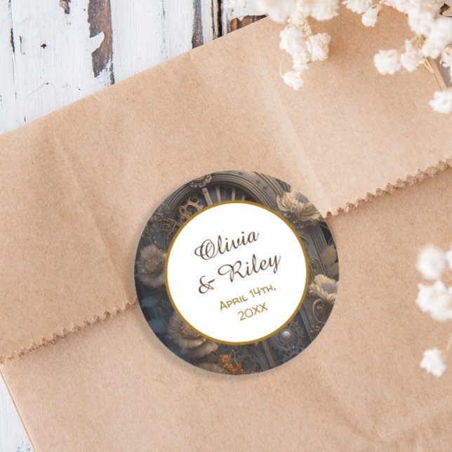 Sticker Rond Cuivre Steampunk Mariage unique (Créateur téléchargé)