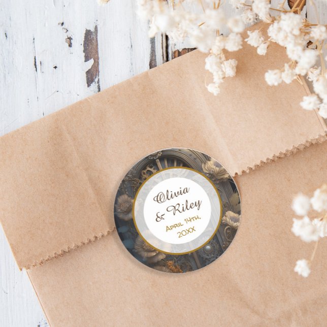 Sticker Rond Cuivre Steampunk Mariage unique (Créateur téléchargé)