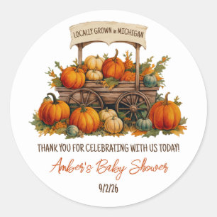 Sticker Rond Cultivé localement, Baby shower Citrouille des fer