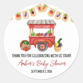 Sticker Rond Cultivé localement, le Baby shower du marché agric