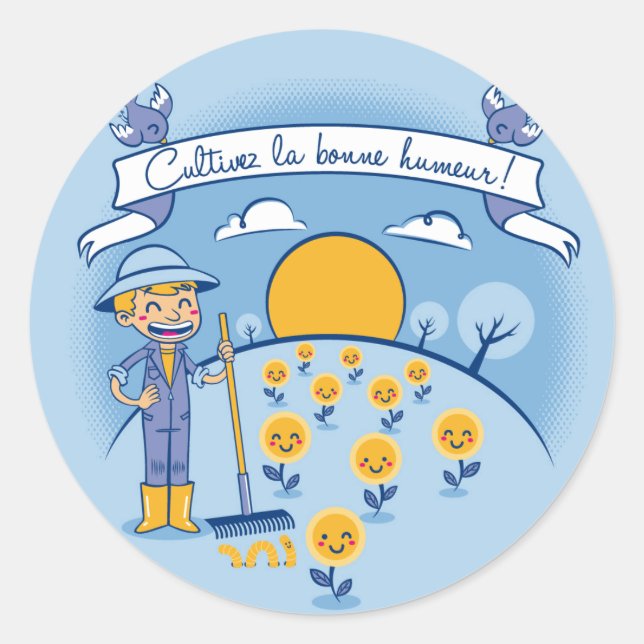 Sticker Rond Cultiver la bonne humeur (Devant)