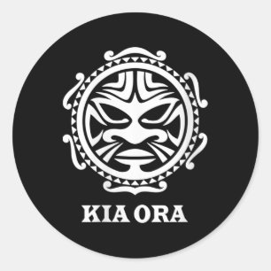 Sticker Rond Culture Maori Symbole de la danse Haka Kia Ora pou