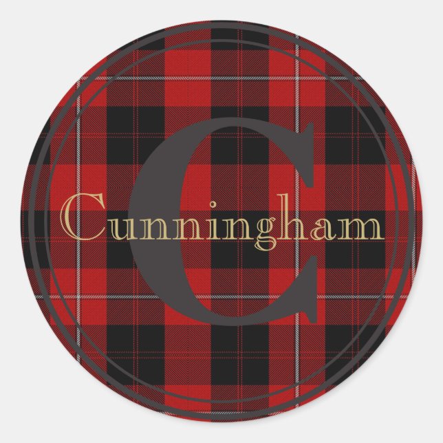 Sticker Rond Cunningham Clan Tartan Monogramme Nom Stick de pho (Devant)