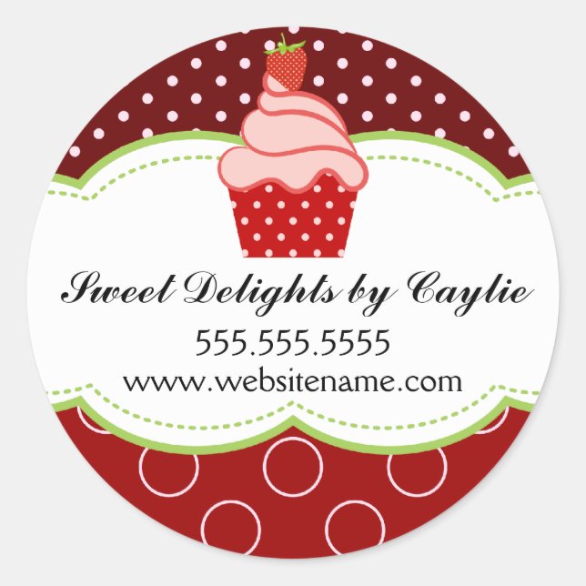 Sticker Rond Cupcake à la fraise Boulangerie Cachets (Devant)