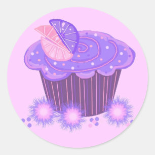 Sticker Rond Cupcake à spirale violette