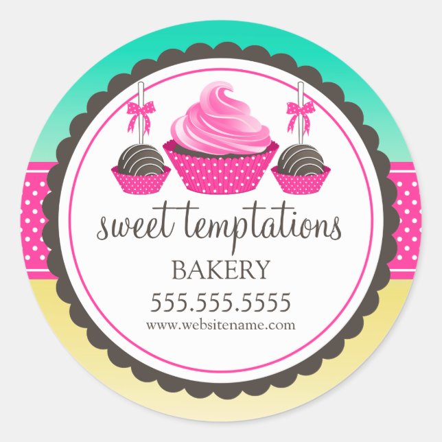 Sticker Rond Cupcake and Cake Pops Festive Boulangerie Boîte Se (Devant)