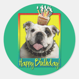 Sticker Rond Cupcake anniversaire - Bulldog - Lumière
