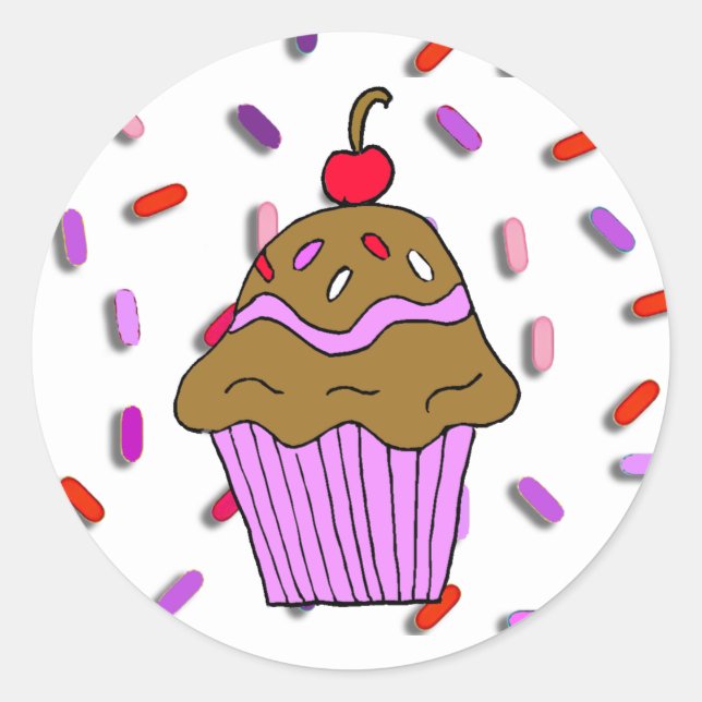 Sticker Rond Cupcake au chocolat avec des arrosages de bonbons (Devant)