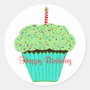 Sticker Rond Cupcake au chocolat vert d'anniversaire