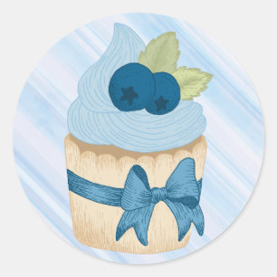 Sticker Rond Cupcake aux bleuets mignonnes fête d'anniversaire