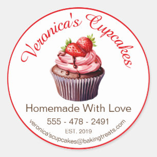 Sticker Rond Cupcake Aux Fraises Avec Coordonnées