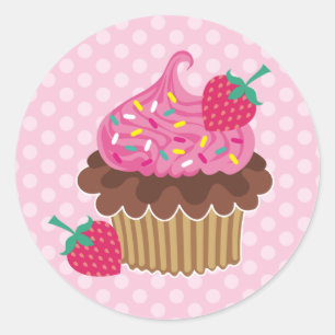 Sticker Rond Cupcake aux fraises et au chocolat