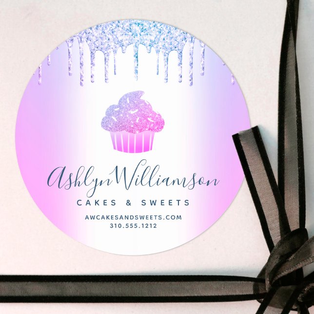 Sticker Rond Cupcake Bakery Chef Chic Purple Blue Parties scint (Créateur téléchargé)