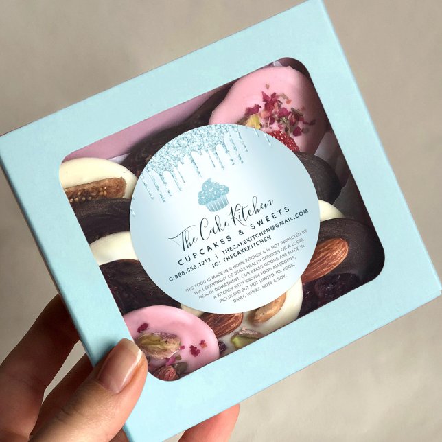 Sticker Rond Cupcake Bakery Chef Turquoise Parties scintillant  (Créateur téléchargé)