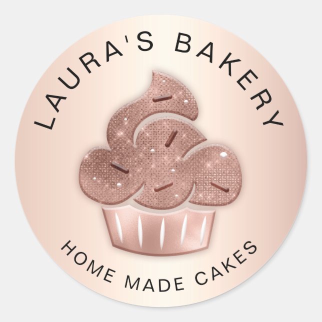 Sticker Rond Cupcake Bakery Pastry Chef Glitter Drips Rose Gold (Devant)