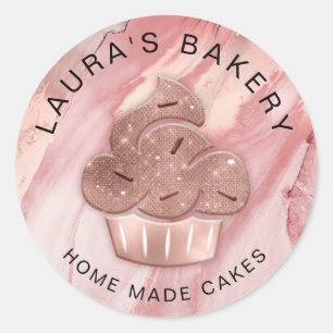 Sticker Rond Cupcake Bakery Pastry Chef Glitter Drips Rose Gold