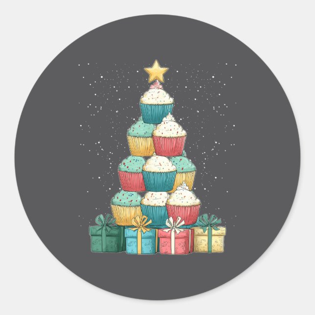 Sticker Rond Cupcake Baking Baker Christmas Tree Xmas  (Devant)