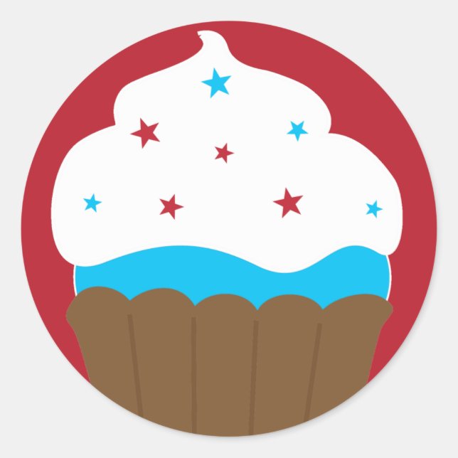 Sticker Rond Cupcake blanc rouge et bleu (Devant)