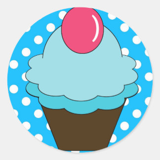 Sticker Rond Cupcake Bleu KRW Berry avec Pois