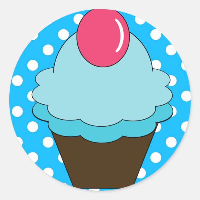Sticker Rond Cupcake Bleu KRW Berry avec Pois (Devant)