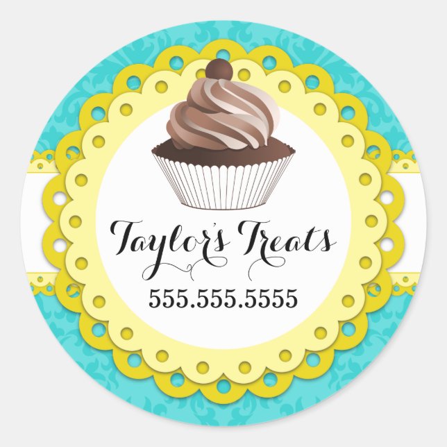 Sticker Rond Cupcake Boulangerie Damask Sceau de Saint-Jacques  (Devant)