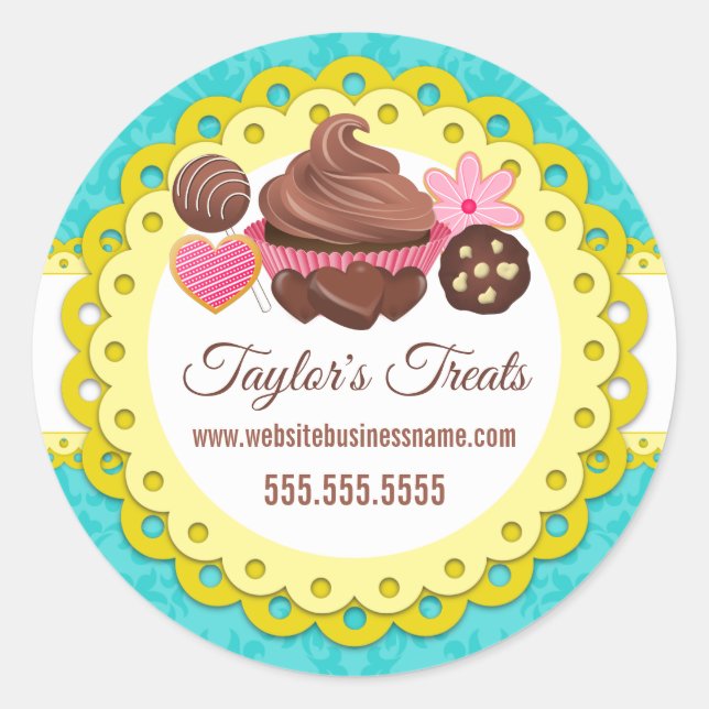 Sticker Rond Cupcake Boulangerie Damask Sceau de Saint-Jacques  (Devant)