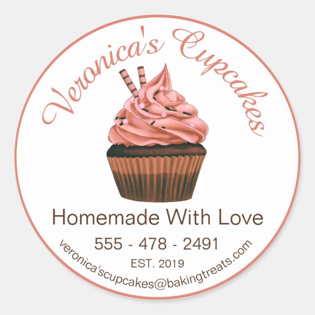 Sticker Rond Cupcake Brown Avec Coordonnées (Devant)
