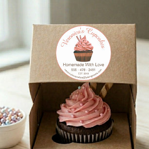 Sticker Rond Cupcake Brown avec coordonnées