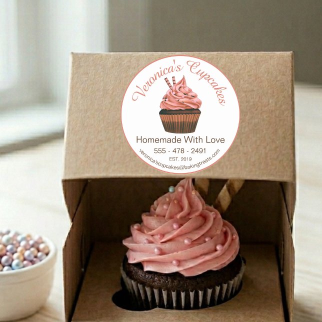 Sticker Rond Cupcake Brown avec coordonnées (Créateur téléchargé)
