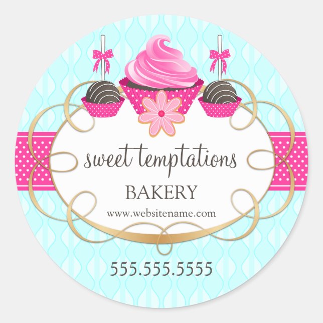 Sticker Rond Cupcake Cake Pops Boulangerie de biscuits Emballag (Devant)