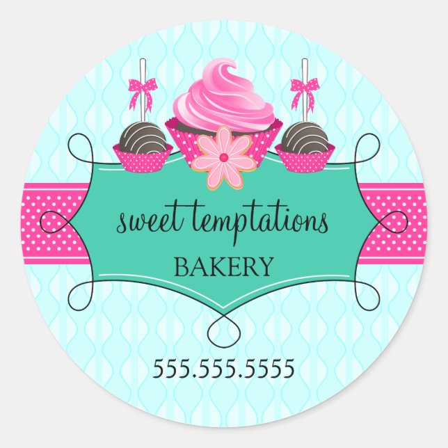 Sticker Rond Cupcake Cake Pops Boulangerie de biscuits Emballag (Devant)