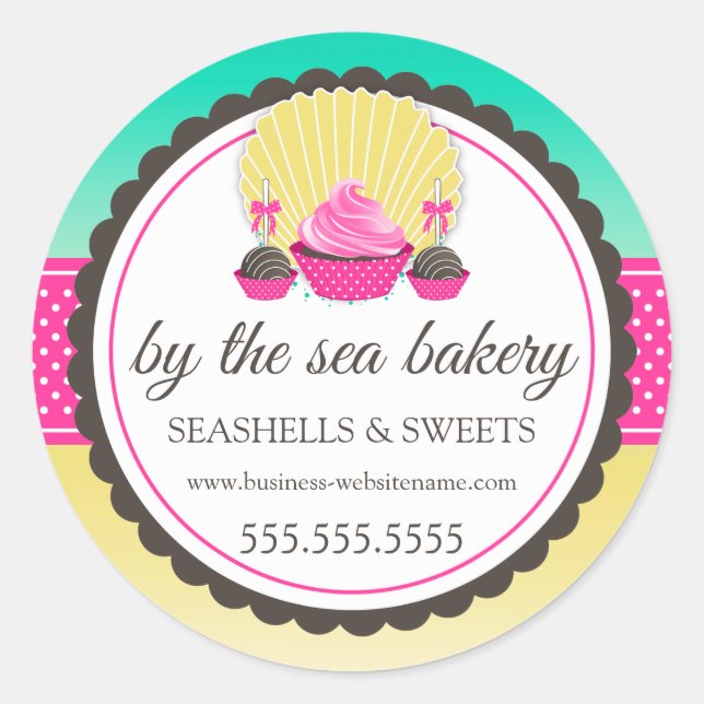 Sticker Rond Cupcake Cake Pops Seashell Boulangerie Boîte Seals (Devant)