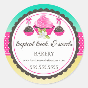 Sticker Rond Cupcake Cake Pops Tropical Bakery Box Seaux